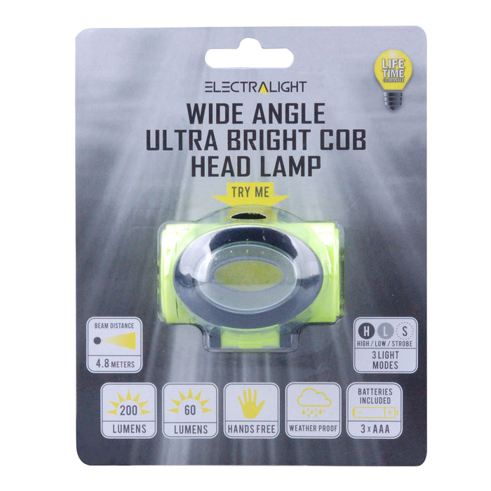 Electralight Wide Angle Ultra Bright COB Head Lamp 200 Lumens