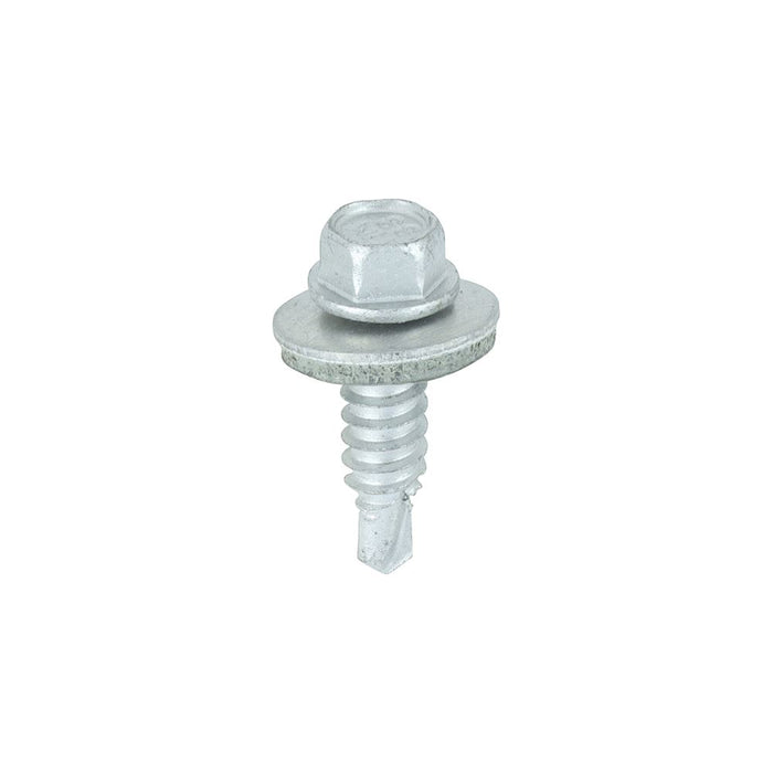 Metal Construction Stitching Screws - For Sheet to Sheet - Hex - EPDM Washer - Bi-Metal - Exterior - Silver Organic (Size 6.3 x 22 - 100 Pieces)