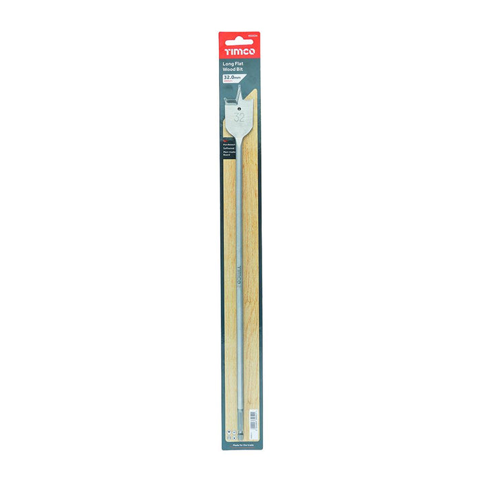 Flat Wood, Timber, MDF Drill Bit - Long 400mm Length - 1 Each