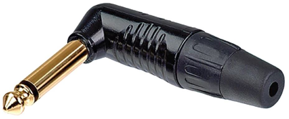 6.35mm 1/4" Mono Jack Plug, 90 Degree,  Black, Gold Contatcs