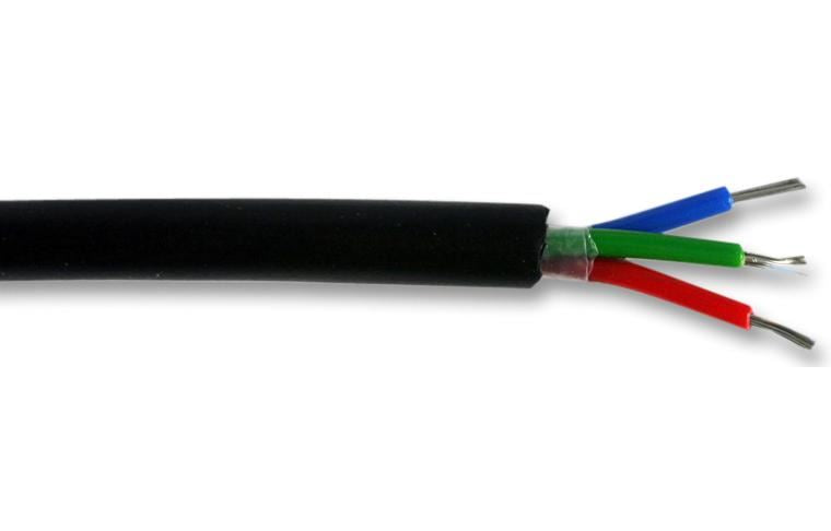7-2-3A 3 Core Unscreened Cable, 0.2mm, Black, 25m