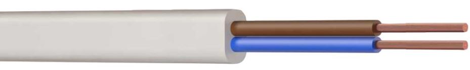 2192Y Flat 2 Core Mains Cable, 0.50mm, 3A, White, 10m