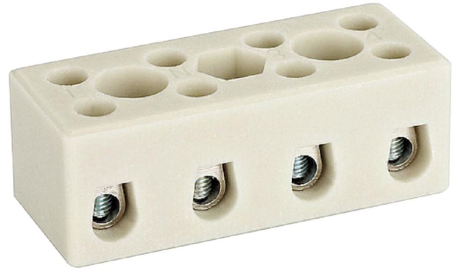 Ceramic High Temperature Terminal Block, 4-Pole, 12 - 32AWG, 450V AC, 41A