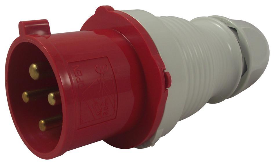 32A, 415V, Cable Mount CEE Plug, 3P+E, Red, IP44