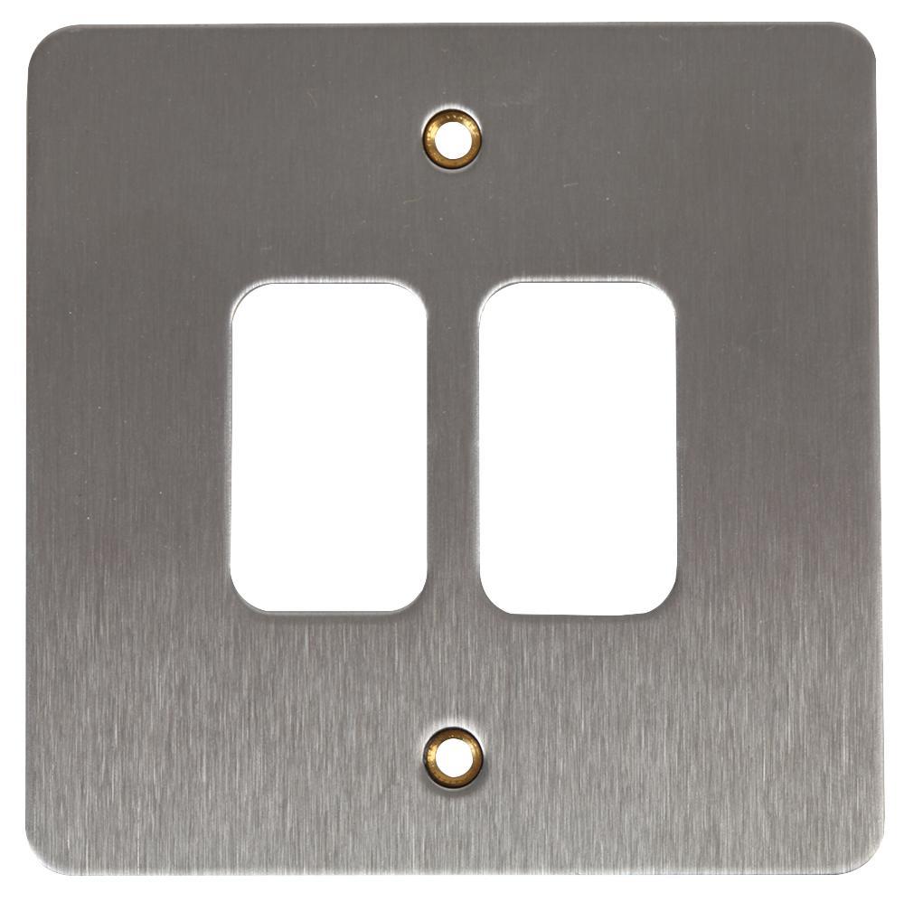 2 Module Grid Plate with Frame, Brushed Stainless Steel — StampyTools