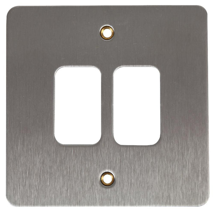 2 Module Grid Plate with Frame, Brushed Stainless Steel