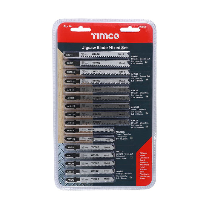 Mixed Jigsaw Set - Wood & Metal Cutting - HSS Blades (Size Mixed - 16 Pieces)