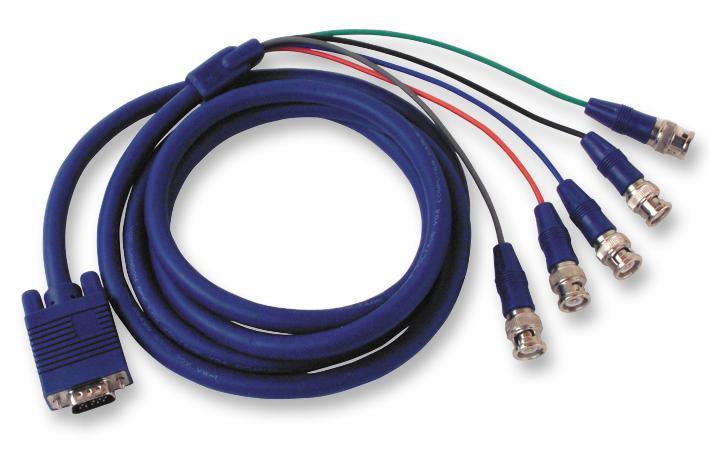 15 Pin VGA (D Sub) Male to 5x BNC Male Lead, 300mm Blue