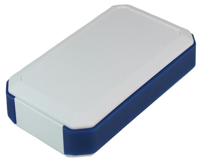 IP67 White ABS Handheld Enclosure with Blue Corners and 3x AA Battery Compartment - 146x88x33mm