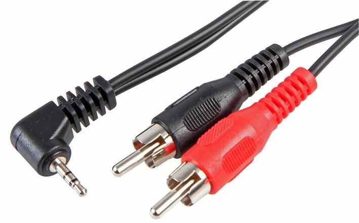 Right Angled 2.5mm Stereo Jack Plug to 2x Phono (RCA) Plugs Lead