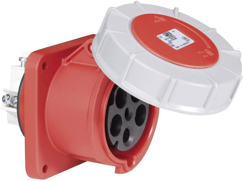 63A, 400V, Panel Mount CEE Socket, 3P+N+E, Red, IP67