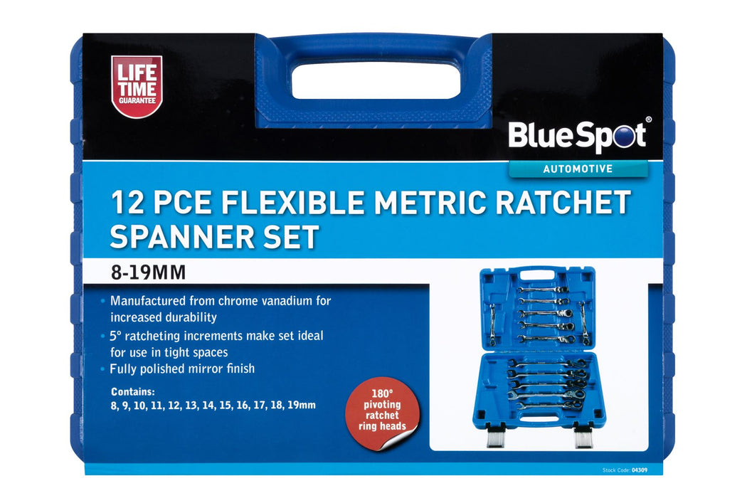 12PCE Flexible Metric Ratchet Spanner Set (8-19mm)(With Case)