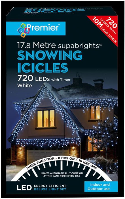 Raraion - 720 LED Snowing Icicle White Lights with Timer