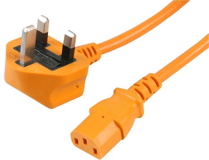 IEC C13 to UK Plug Lead, 2m Orange