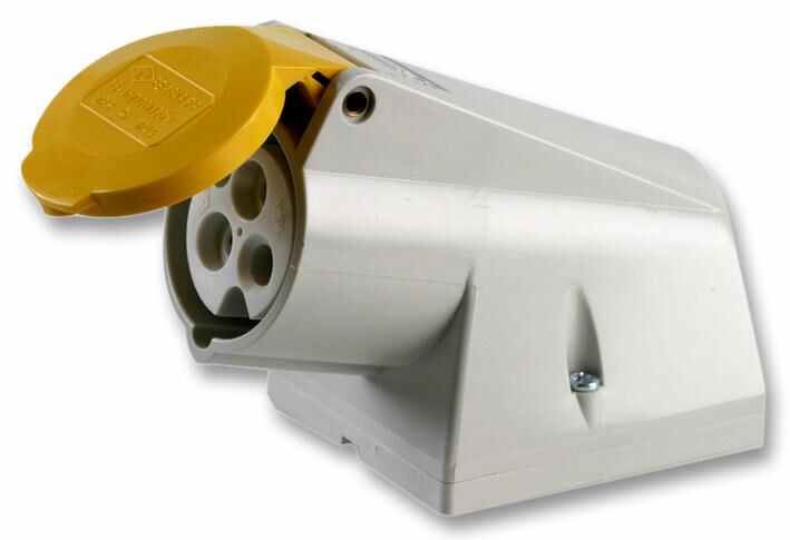 16A, 110V, Surface Mount CEE Socket, 2P+E, Yellow, IP44