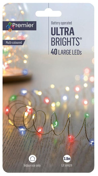 40 LED Multi-Coloured Indoor Ultrabrights, Battery Operated, 3.8m