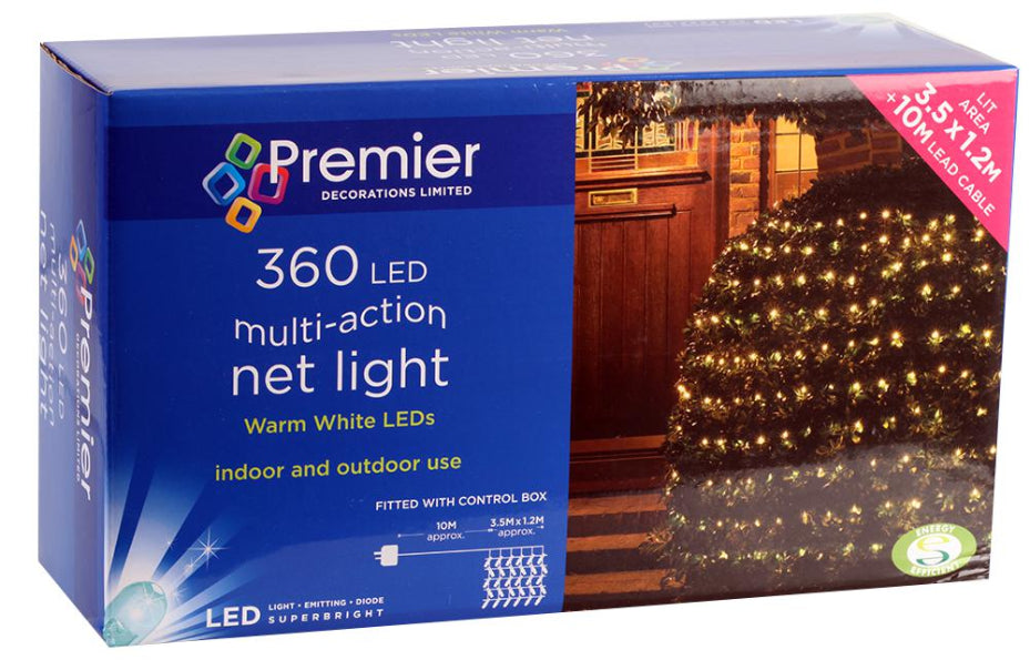 360 Warm White LED Christmas Net Lights 3.5 x 1.2m