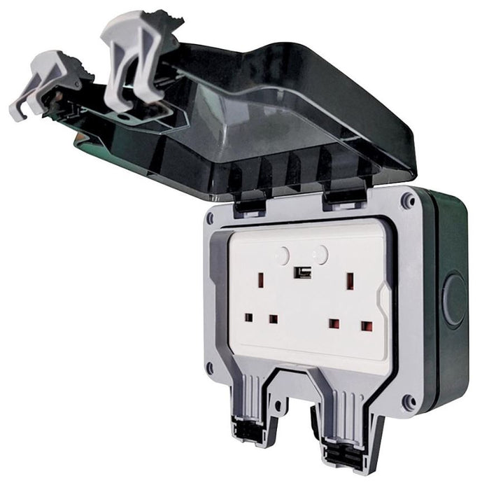 Outdoor WiFi Twin Wall Socket with USB, IP55