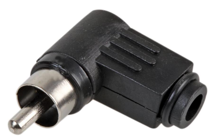 RCA Phono Plugs, Right Angle, Black, Pack of 10