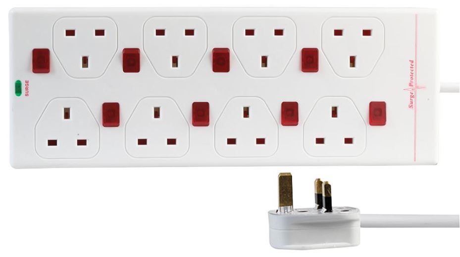 8 Way Surge Protected Switched Extension Lead