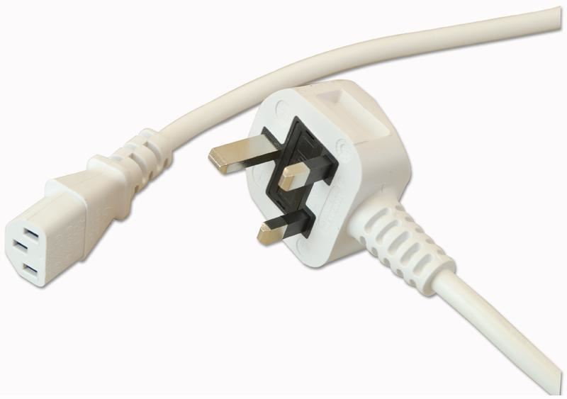 UK Plug to IEC C13 Socket Power Cable, 5m White