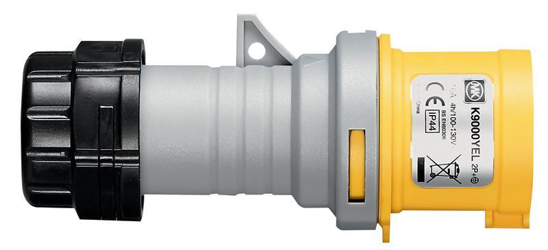 16A, 110V, Cable Mount CEE Plug, 2P+E, Yellow, IP44