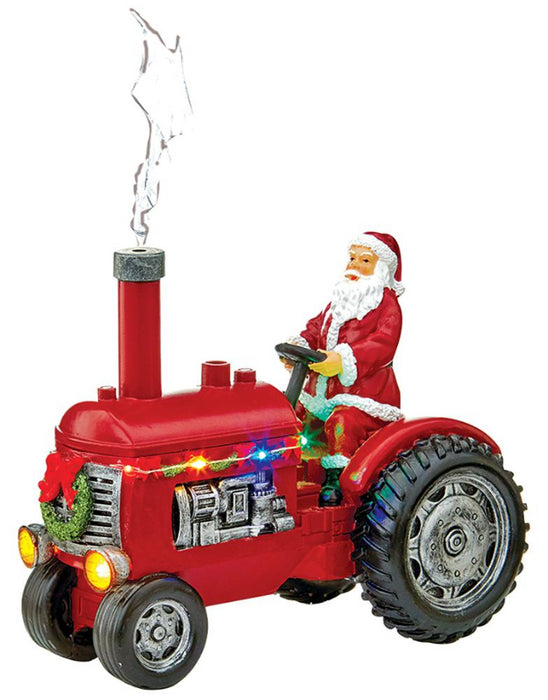 22.5cm Light-Up Santa with Tractor Ornament