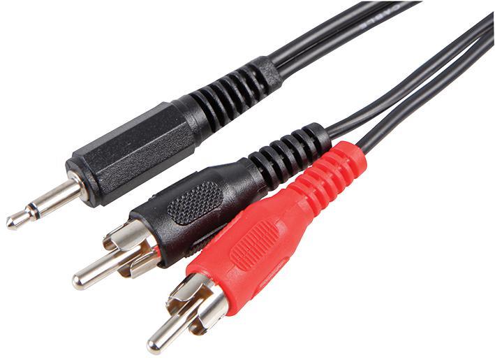 3.5mm Mono Jack Plug to 2x Phono (RCA) Plugs Lead - Black