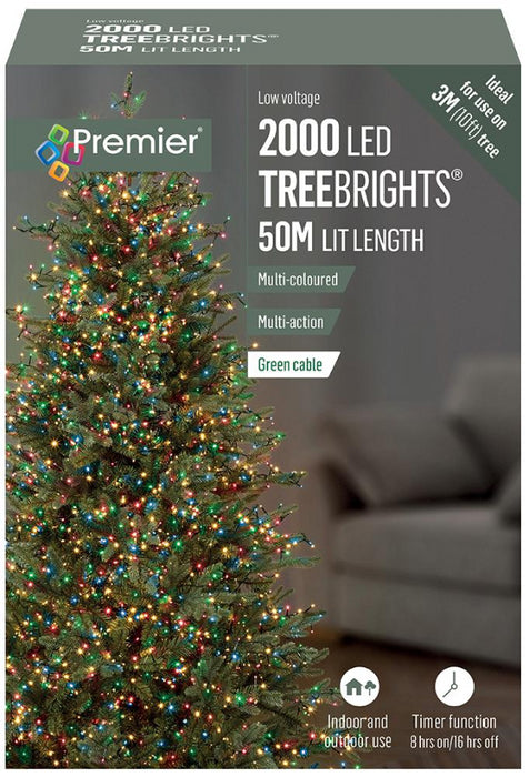 2000 LED Multi-Coloured Christmas Tree Lights with Timer, 50m