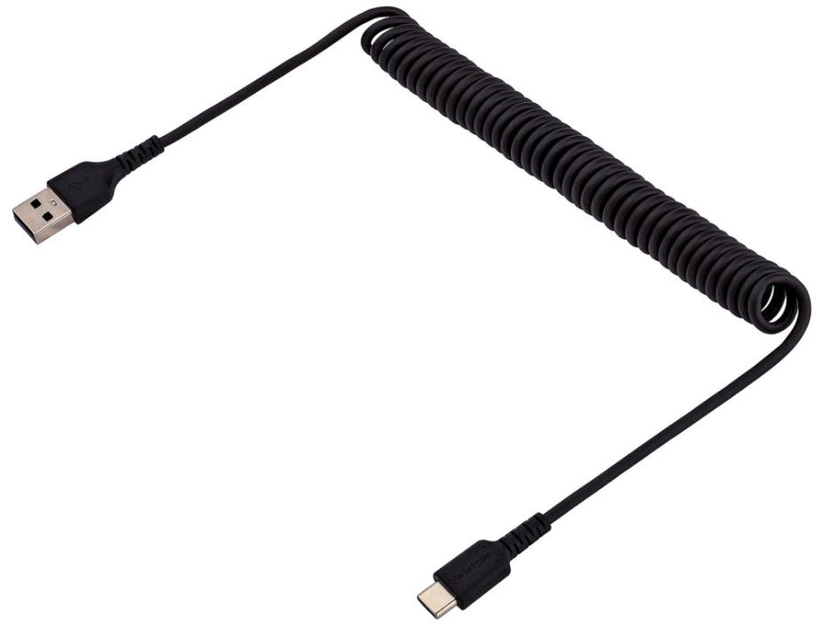 USB-A Plug to USB-C Plug Heavy Duty Coiled Charge & Sync Lead, 1m