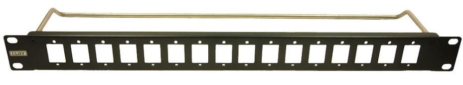 16 Port 1U Slim Panel with Cable Bar, Plain Holes