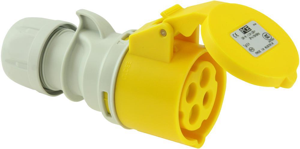 16A, 110V, Cable Mount CEE Socket, 3P+E, Yellow, IP44