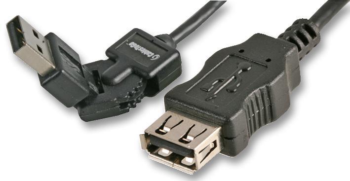 USB 2.0 A Female to 180 Degree Swivel USB A Male Lead, 2m