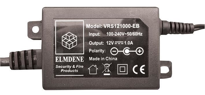 ELMDENE - 12V, 1A, 12W, In Line Lugged CCTV Power Supply, 2.1mm Plug