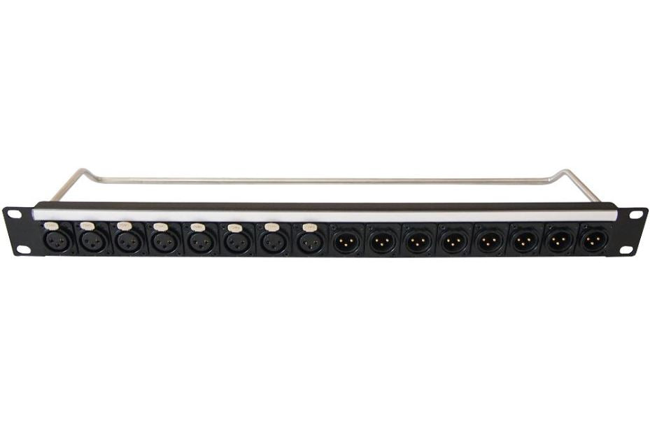 1U Loaded Patch Panel, 16 XLR Ports: 8 3DCF/8 3DCM