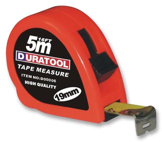 DURATOOL - 5m x 19mm Tape Measure, Orange Plastic Housing