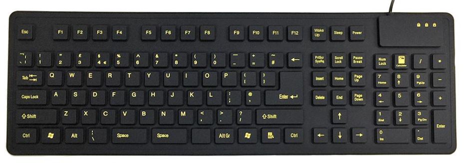 Flexible Sealed IP54 USB & PS/2 Keyboard, Black