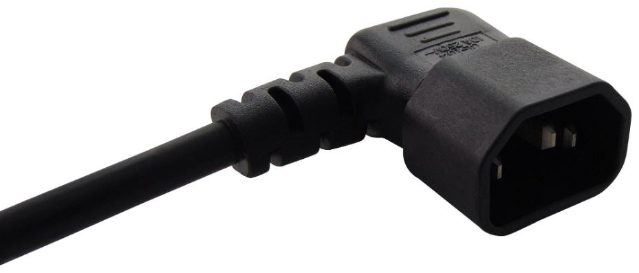 IEC C14 Right Angled Plug to Free End Mains Lead, 2m 10A Black