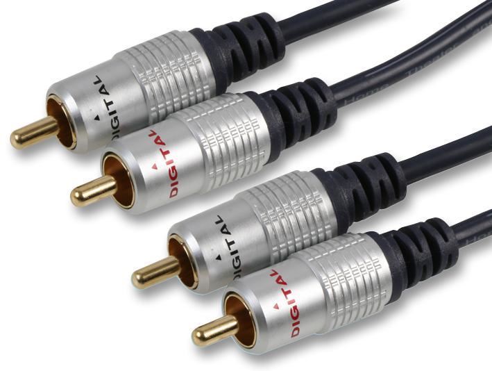 1m Black 2x Phono (RCA) Plugs to 2x Phono (RCA) Plugs HQ Lead