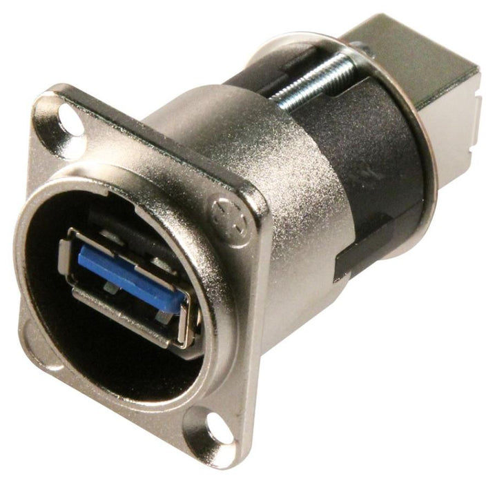 USB 3.0 A to B Reversible Socket to Socket Panel Mount Feedthrough Adaptor, Metal D-Shape Housing