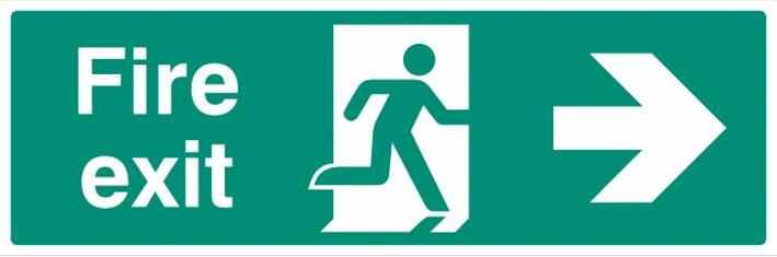 "Fire Exit" Running Man Arrow Right Self Adhesive Sign 150mm x 450mm