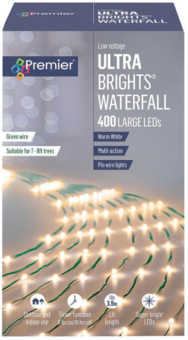 Raraion - 400 LED White Waterfall Pin Wire Ultrabrights with Timer, 2.5m