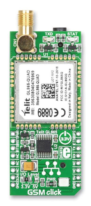 GSM Click Add on Board based on GL865-QUAD GSM/GPRS Module