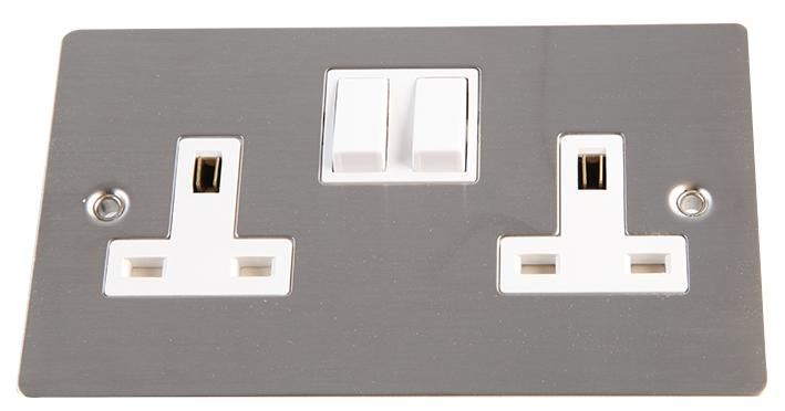 VOLEX ACCESSORIES 13A 2 Gang DP Switched Socket, Brushed Stainless Steel / White