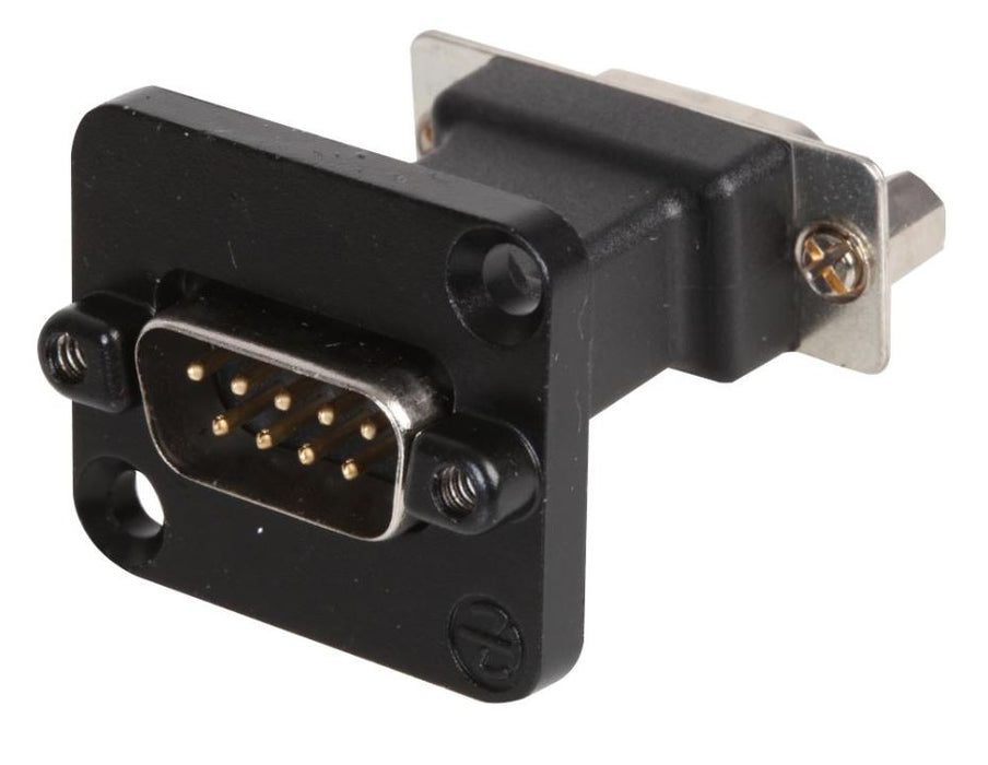9 Way D-Sub Plug to Socket Panel Mount Feedthrough Adaptor, Black Metal D-Shape Housing