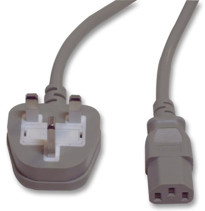 10A UK Plug to IEC C13 Power Cable, 2m Grey