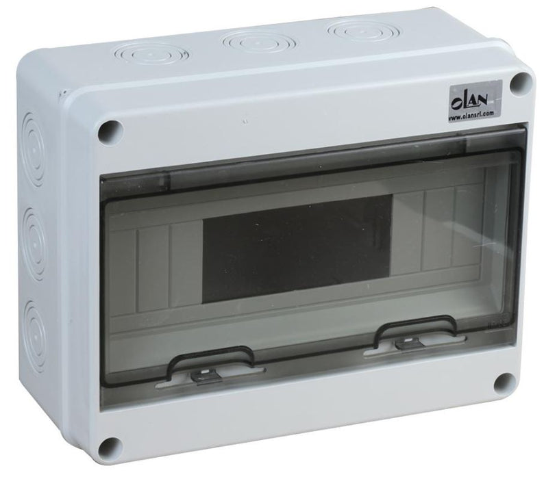 IP65 ABS 12 Module Wall Mount Enclosure with Transparent Lid - 245x195x105mm