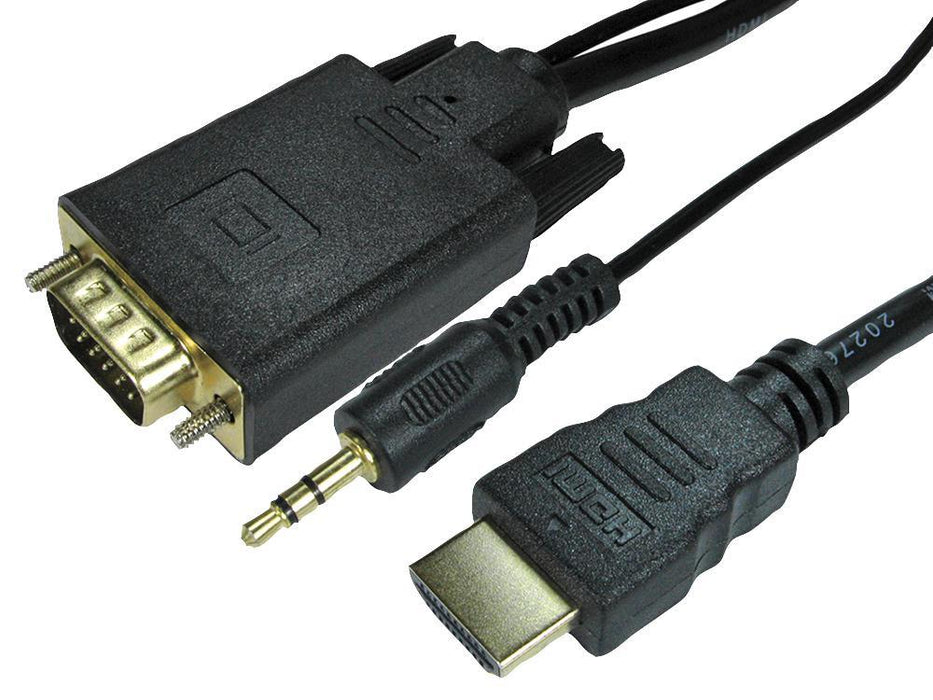 HDMI to VGA Lead with Audio, Gold Plated Connections, Black