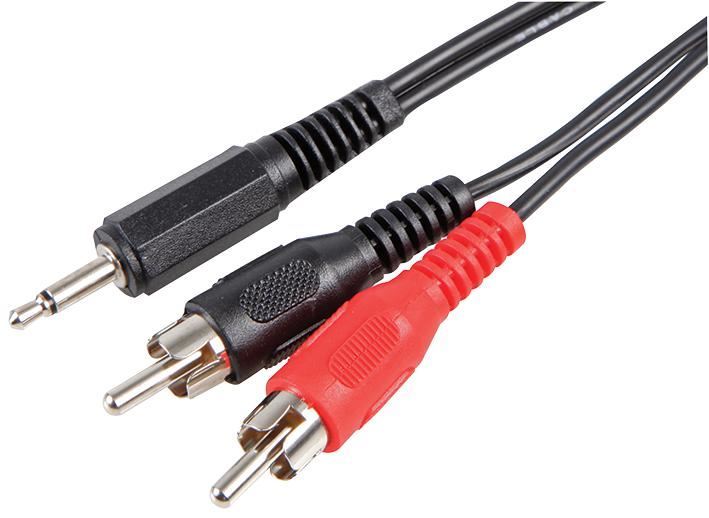 3.5mm Mono Jack Plug to 2x Phono (RCA) Plugs Lead - Black