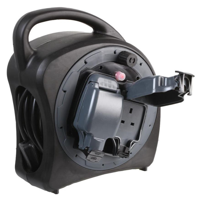 2-Gang Outdoor Mains Extension Reel, IP54, Black, 25m